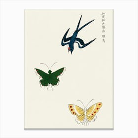 Japanese Vintage Original Woodblock Print Of Swallow And Butterflies From Yatsuo No Tsubaki, Taguchi Tomoki Canvas Print
