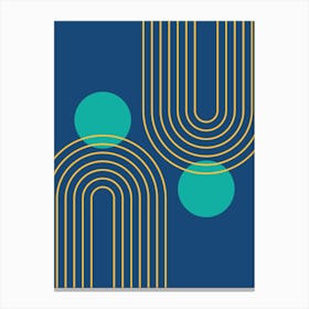 Mid Century Modern Geometric cI in Cottage Teal Navy Blue Mustard Yellow (Rainbow and Sun Abstraction) Canvas Print