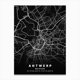 Antwerp Belgium Black Map Canvas Print