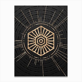 Geometric Glyph Abstract in Gold with Radial Array Lines on Dark Gray n.0015 Canvas Print