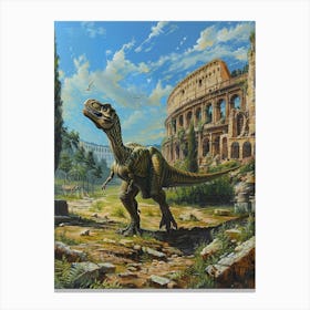 T Rex By The Colosseum Painting Canvas Print