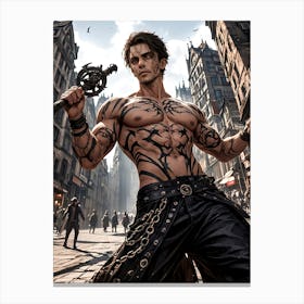 Muscular Barbarian Warrior with Sword. Art Print #15 Canvas Print