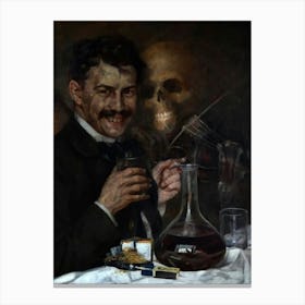 Self Portrait in a Tavern, circa 1901. Painted by Stevan Aleksić (Detail) in HD Remastered | Skull Dark Vintage Gothic Aesthetic Skeleton Victorian Canvas Print