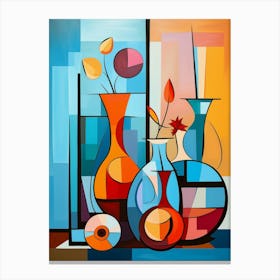 Still Life V, Avant Garde Abstract Vibrant Painting in Cubism Picasso Style Canvas Print