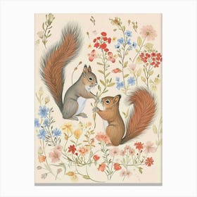 Folksy Floral Animal Drawing Squirrel 3 Canvas Print