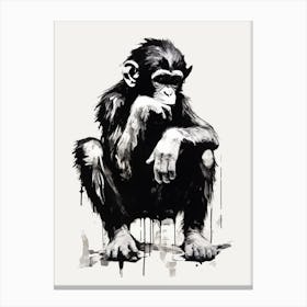 Thinker Monkey Graffiti Drip Illustration 1 Canvas Print