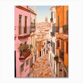 Cadiz Spain 3 Vintage Pink Travel Illustration Canvas Print