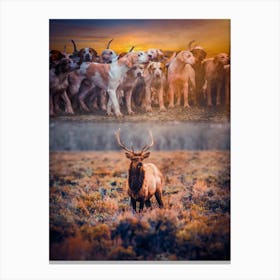 Hunting Dogs And Deer Wild Life Forest Canvas Print