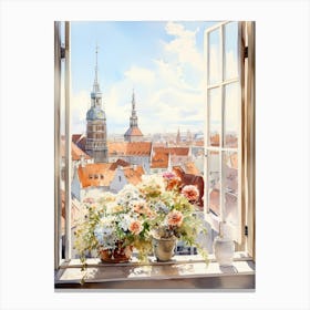 Window View Of Bratislava Slovakia In Autumn Fall, Watercolour 2 Canvas Print