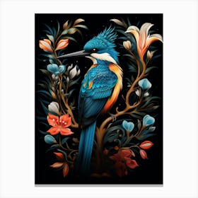 Folk Bird Illustration Kingfisher 3 Canvas Print