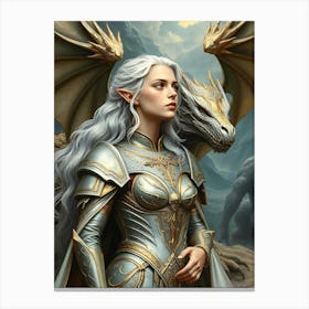 Elf Woman With Dragon Canvas Print