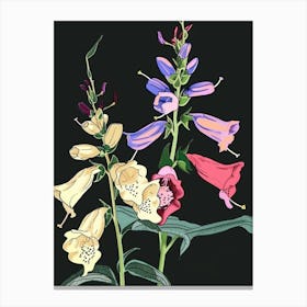 Neon Flowers On Black Foxglove 3 Canvas Print