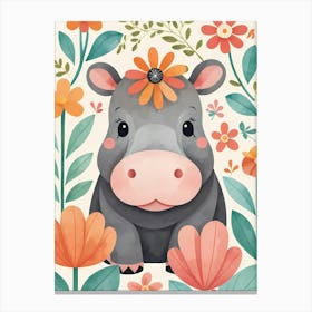 Floral Baby Hippo Nursery Illustration (58) Canvas Print