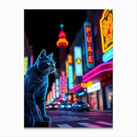 Blue Cat In The City at Night Canvas Print