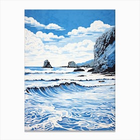 Linocut Of Barafundle Bay Beach Pembrokeshire Wales 2 Canvas Print