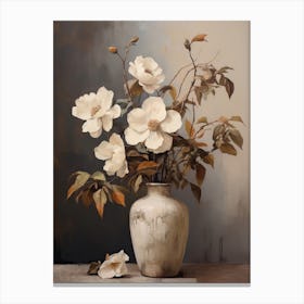 Camellia, Autumn Fall Flowers Sitting In A White Vase, Farmhouse Style 2 Canvas Print