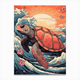 Turtle Animal Drawing In The Style Of Ukiyo E 2 Canvas Print