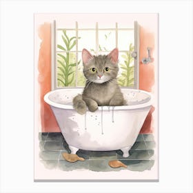 Chartreux Cat In Bathtub Botanical Bathroom 7 Canvas Print