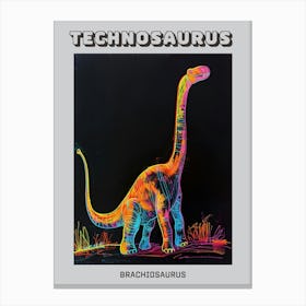 Abstract Neon Line Illustration Brachiosaurus 4 Poster Canvas Print