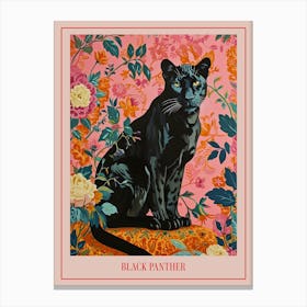 Floral Animal Painting Black Panther 2 Poster Canvas Print