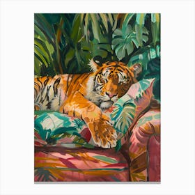 Tiger On Couch 1 Canvas Print