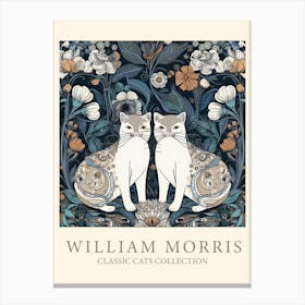 William Morris  Inspired   Classic Cats White Cats Blue Canvas Print