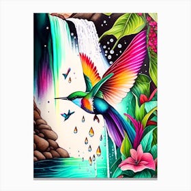 Hummingbird And Waterfall Marker Art Canvas Print