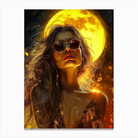 Woman In Sunglasses And A Full Moon Canvas Print