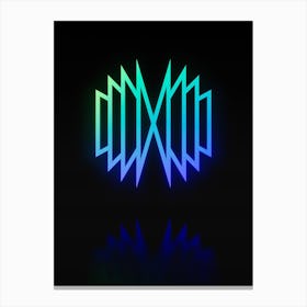 Neon Blue and Green Abstract Geometric Glyph on Black n.0253 Canvas Print