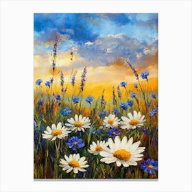 White Daisies Flowers Blue Cornflowers Paintings Monet Painting Claude Impressionism Paint Landscape Flower Meadow Oil Canvas Print