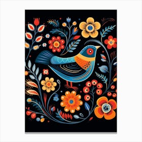Folk Bird Illustration Bluebird 1 Canvas Print