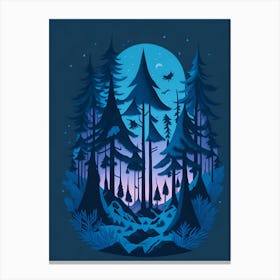 A Fantasy Forest At Night In Blue Theme 76 Canvas Print