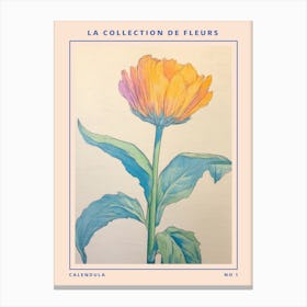 Calendula French Flower Botanical Poster Canvas Print