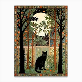 William Morris Style Cat In The Forest 1 Canvas Print