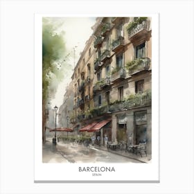 Barcelona Watercolour Travel Poster Canvas Print
