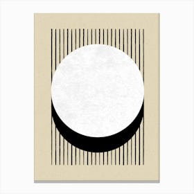 Stripes Circle Monochrome Neutral Abstract Geometric Beige Black Canvas Print