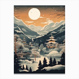 Winter Travel Night Illustration Hakone Japan 3 Canvas Print