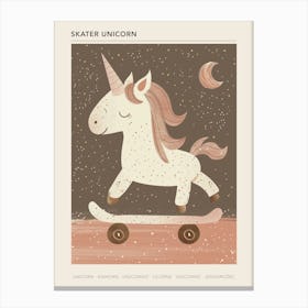Unicorn On A Skateboard Muted Pastel 3 Poster Canvas Print