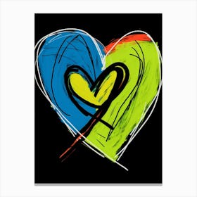 Blue Line Orange Doodle Heart Canvas Print