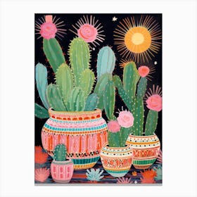 Cactus Painting Maximalist Still Life Moon Cactus 4 Canvas Print