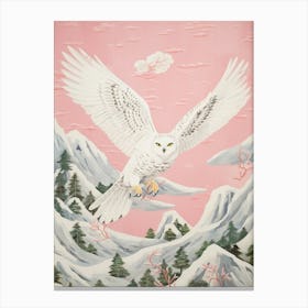 Vintage Japanese Inspired Bird Print Snowy Owl 2 Canvas Print