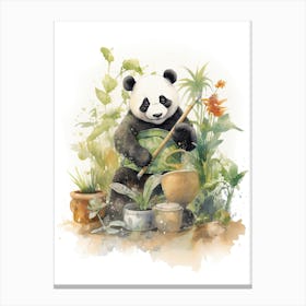 Panda Art Gardening Watercolour 3 Canvas Print