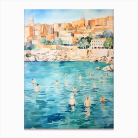 Swimming In Marseille France Watercolour Canvas Print