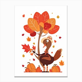 Cartoon Style Illustration Of A Cheerful Turkey Character Donning A Pilgrim Hat Amidst A Fall Harves (5) Canvas Print