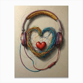 Headphones And Heart Canvas Print