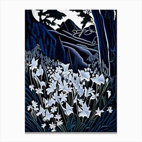 Mountain Bluebells Wildflower Linocut 1 Canvas Print
