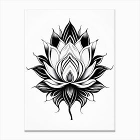 Lotus Flower, Symbol, Third Eye Simple Black & White Illustration 1 Canvas Print