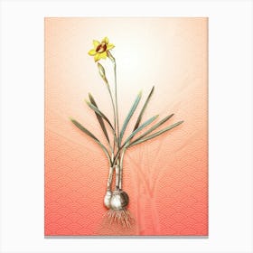 Narcissus Gouani Vintage Botanical in Peach Fuzz Seigaiha Wave Pattern n.0326 Canvas Print