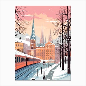 Vintage Winter Travel Illustration Zurich Switzerland 5 Canvas Print