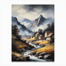 In The Wake Of The Mountain A Classic Painting Of A Village Scene (8) Canvas Print